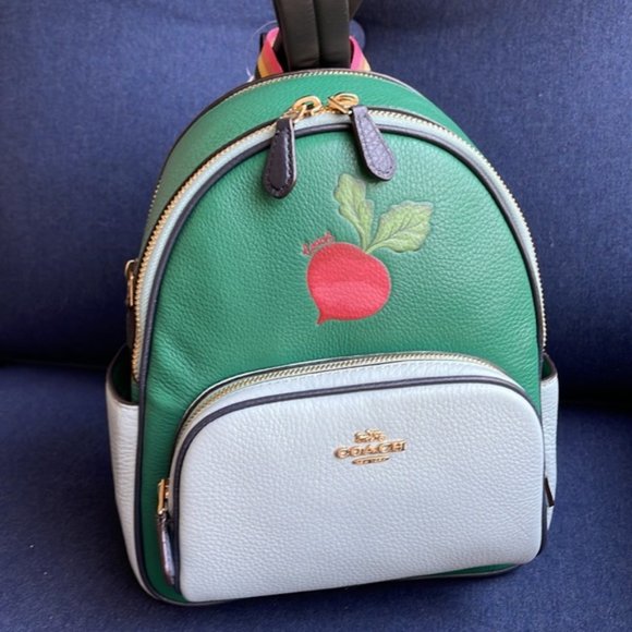 Coach Bags Coach Radish Leather Mini Court Backpack Green Light